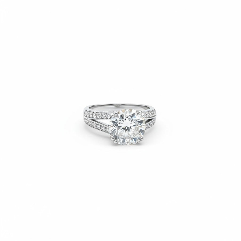 Anello Solitario Quadrato Barocco, in MOISSANITE certificata, in Argento S925
