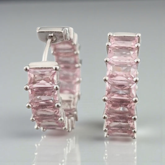 Orecchini Cerchio Baguette Pregiati, in Argento s925