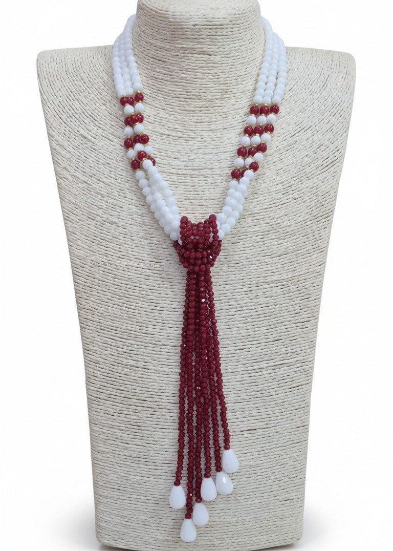 Collana Cravatta Viola Rossa e Bianca da Donna, con Perle e Pietre Naturali