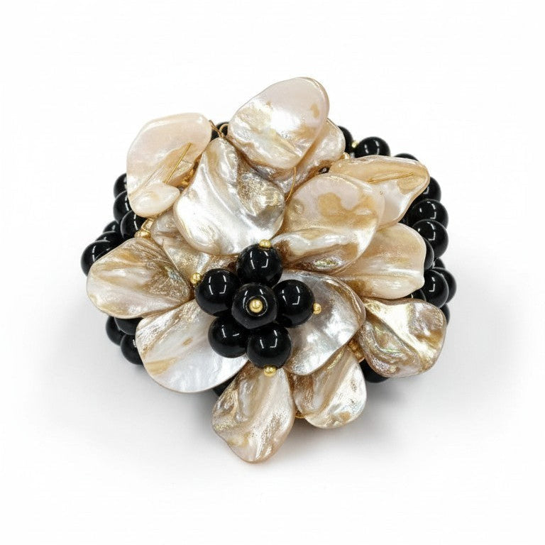 SET Collana Maxi Fiore con Onice Nero e Conchiglia