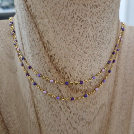 Collana Catena Ovalini Smaltati Viola degradè, in ACCIAIO inox