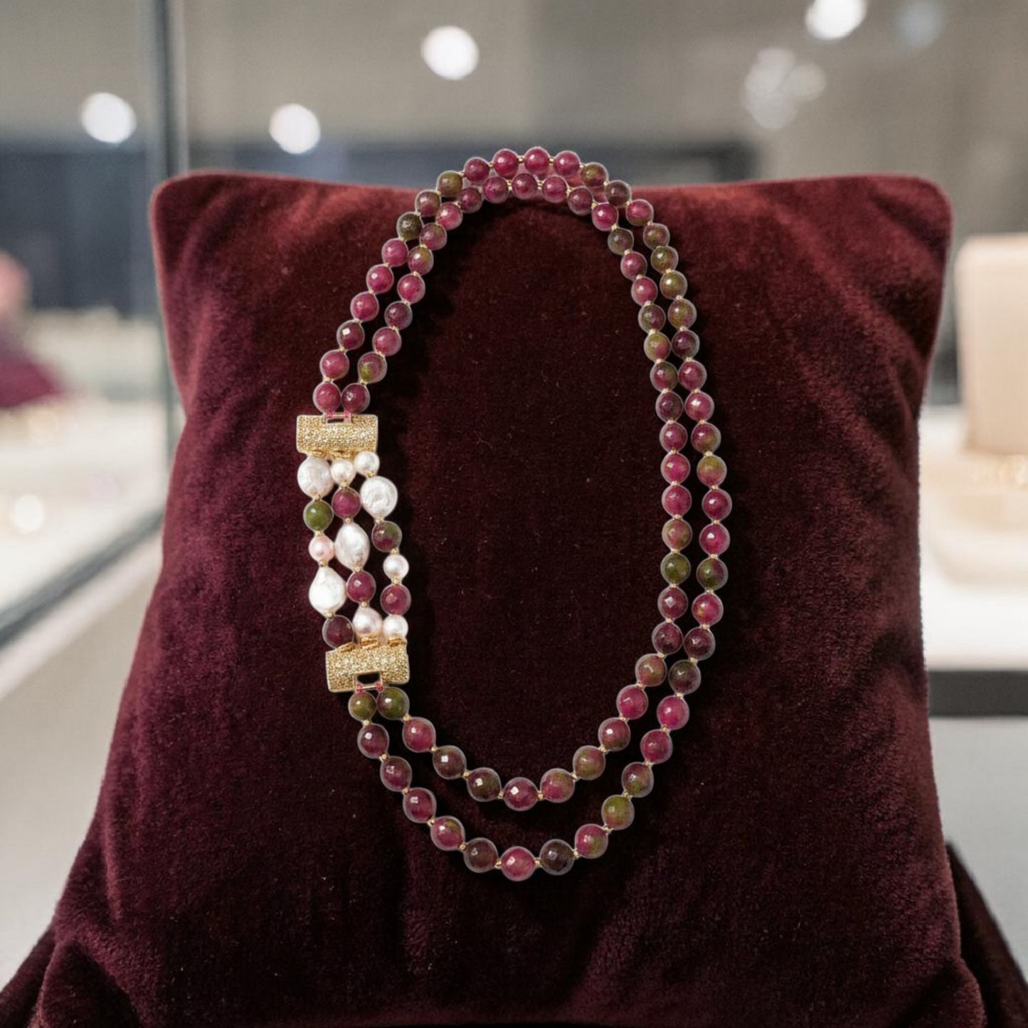 Collana Doppio filo di Quarzo e Perle Barocche