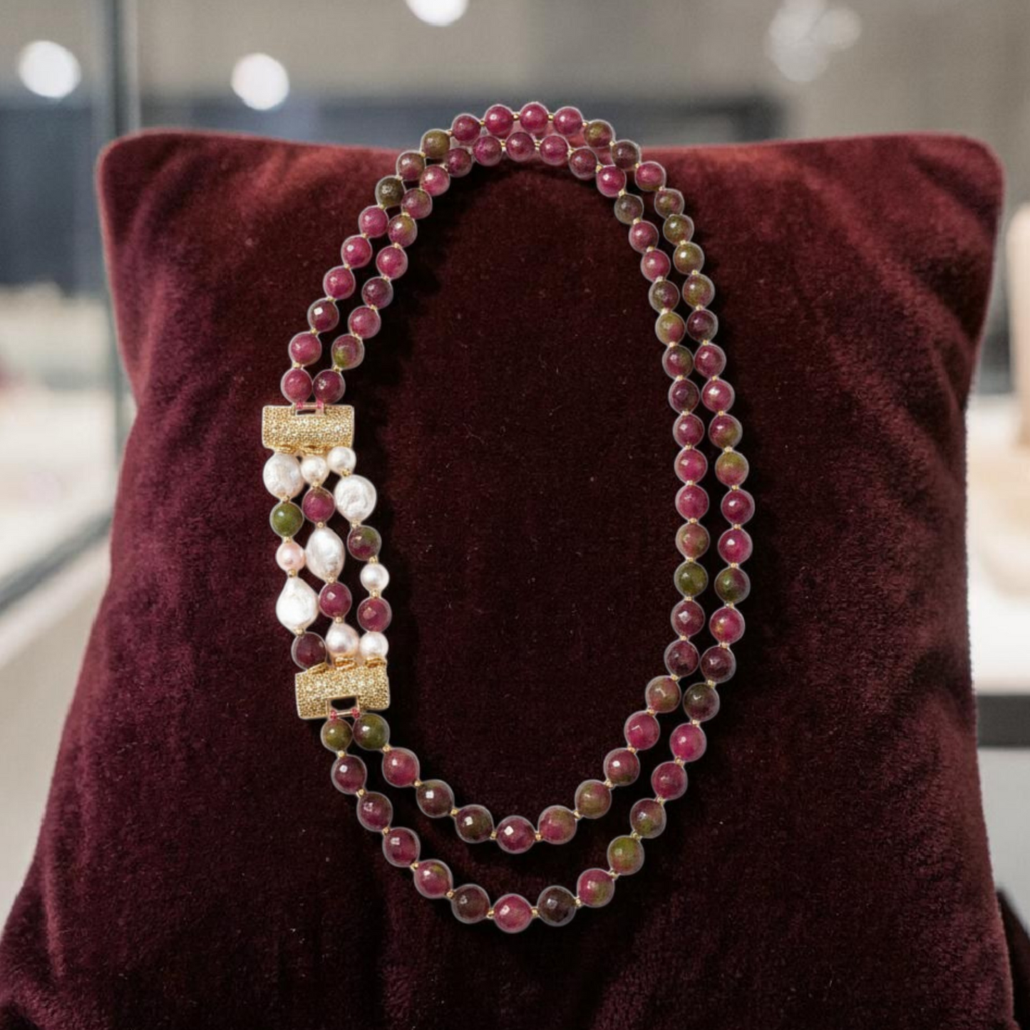 Long Necklace with Multicolor Sapphire Stones, S925 Silver and Gold