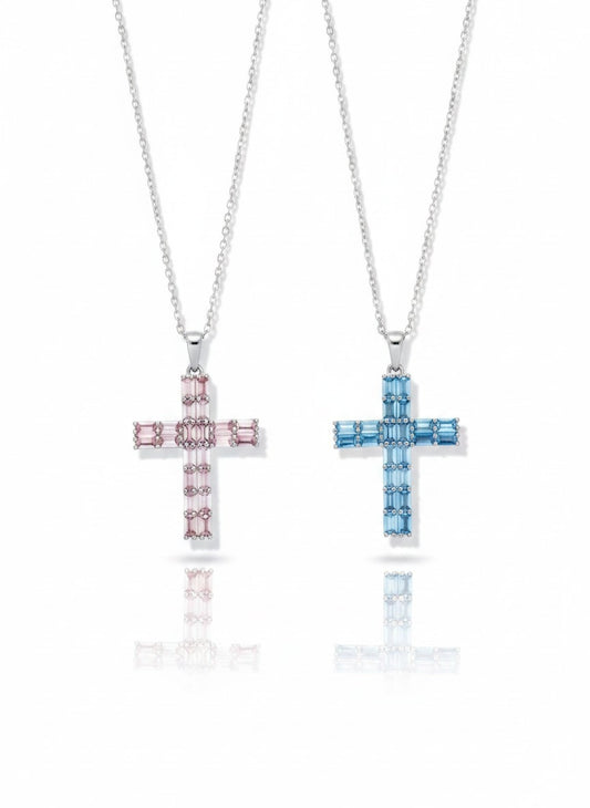 Collana Croce Colorata Baguette, in ARGENTO 925