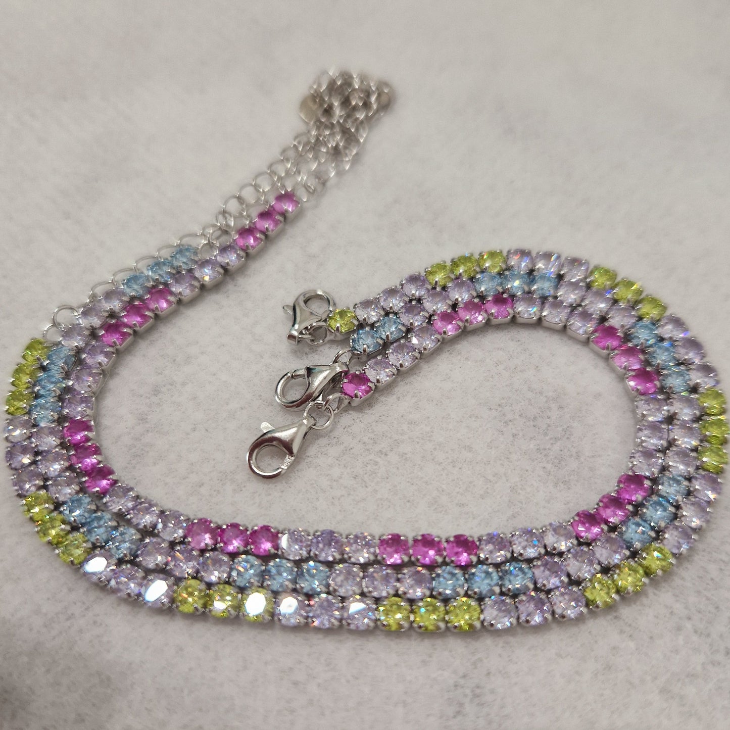 Bracciale Tennis Lilla e Fucsia, in Argento S925