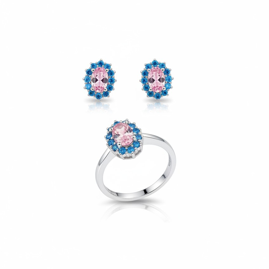 Orecchini Micro kate Rosa/AquaBlu, Argento S925