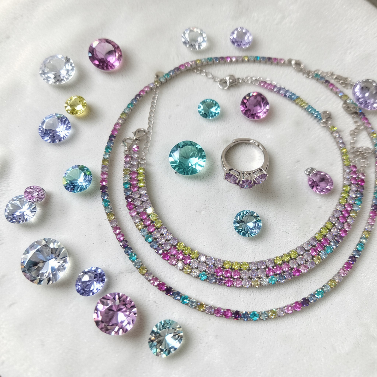 Collana Tennis Multicolor Paraiba, 3mm, Argento 925