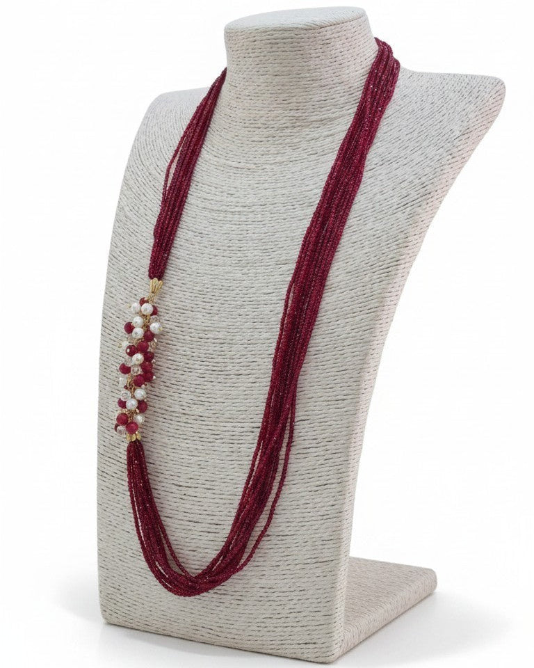Long Necklace with Multicolor Sapphire Stones, S925 Silver and Gold
