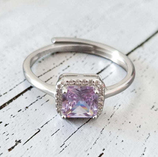Anello Quadrato Viola, ARGENTO S925 e zirconia