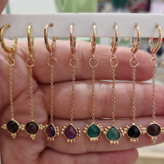 Orecchini Pendenti Color Con Pietra vera, in Argento S925