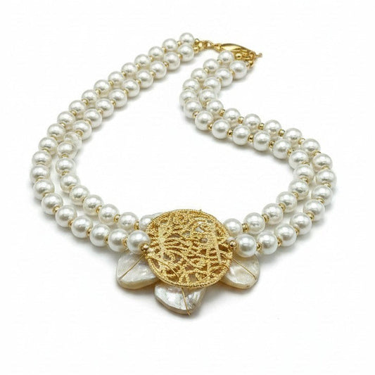 SET Collana Maxi Fiore con Perle e Conchiglia