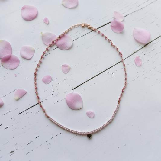 Collana Stile Rosario e Corallini in Zirconia Rosa, in Argento s925