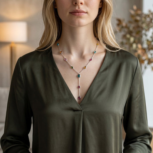 Collana in PIETRE PREGIATE ad Y, Sottile, Argento S925