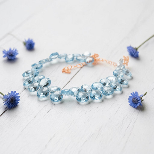 Bracciale Gocce di Acquamarina, Artigianato puro, Argento s925