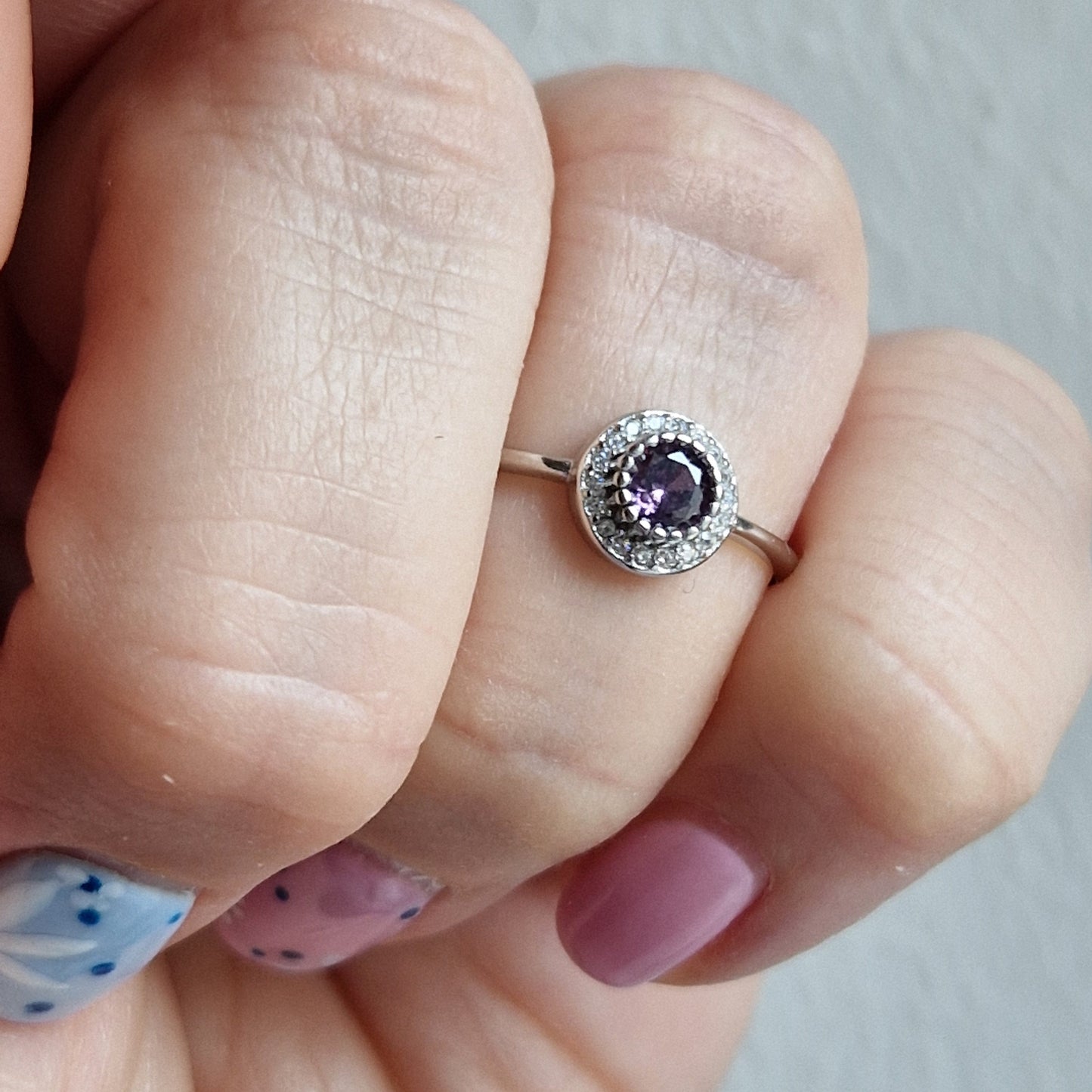 Anello Solitario con Pave' - piccolo -Vari Colori, in Argento 925