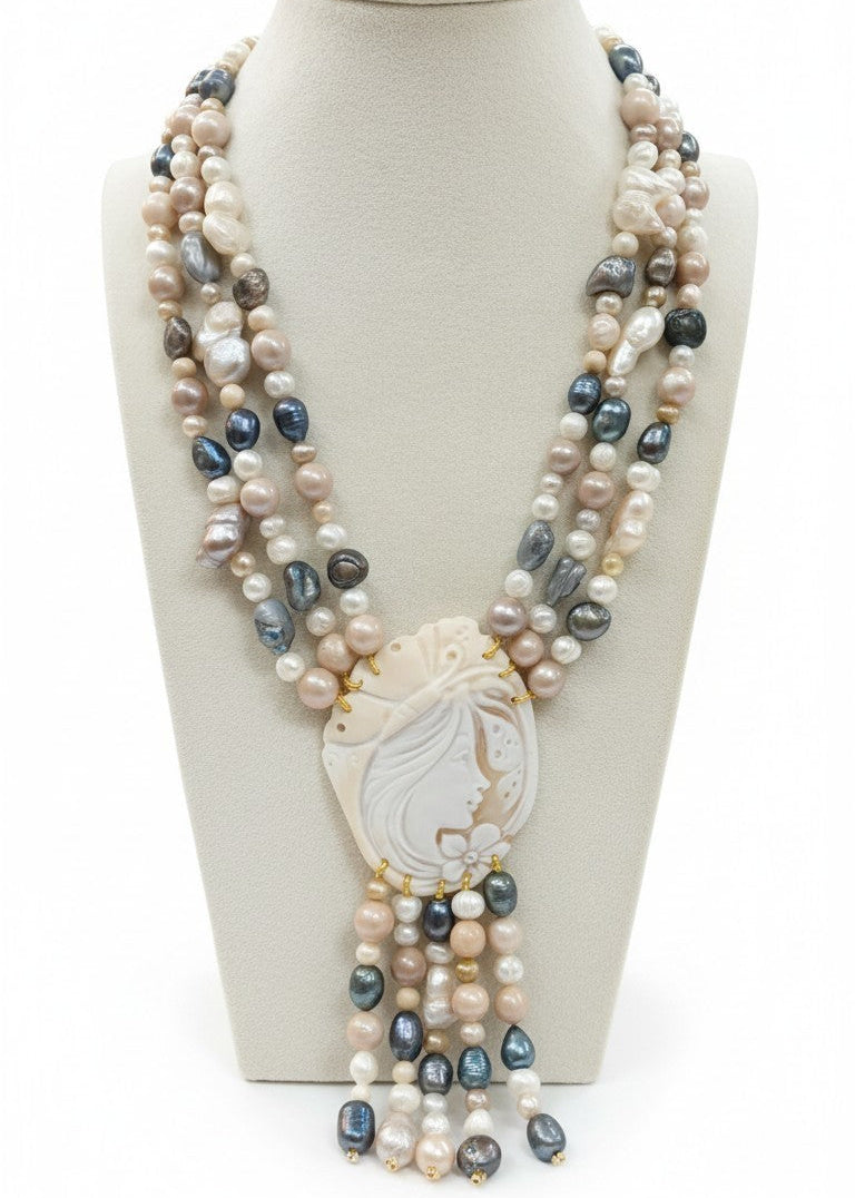 Long Necklace with Multicolor Sapphire Stones, S925 Silver and Gold