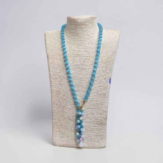 Long Necklace with Multicolor Sapphire Stones, S925 Silver and Gold