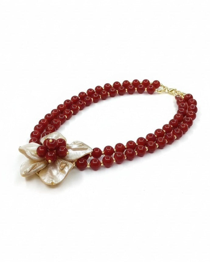 SET Collana Maxi Fiore con Rubino Sintetico e Conchiglia