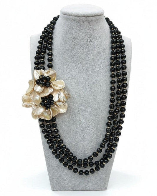 SET Collana Maxi Fiore con Onice Nero e Conchiglia