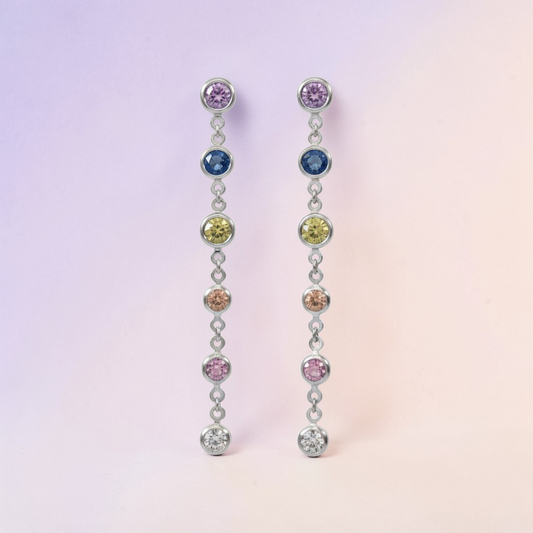 Orecchini Pendenti Punti Luce Multicolor, Argento s925