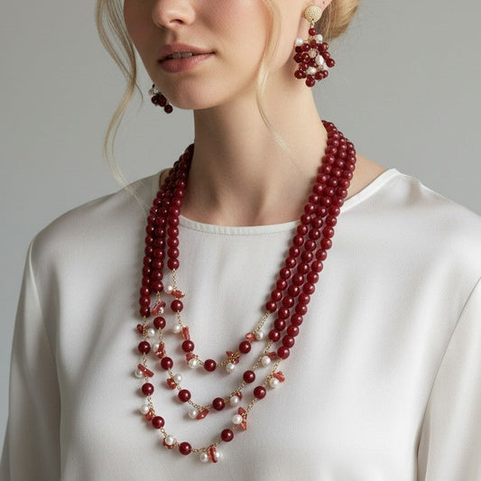 Long Necklace with Multicolor Sapphire Stones, S925 Silver and Gold