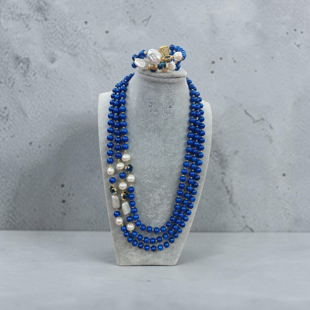 Long Necklace with Multicolor Sapphire Stones, S925 Silver and Gold