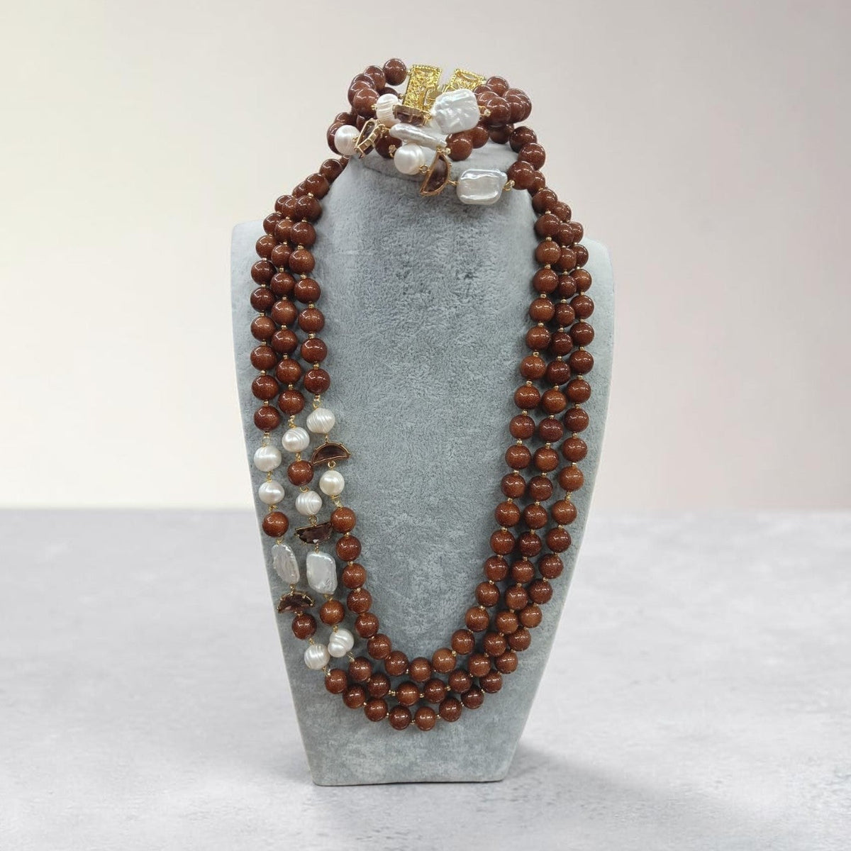 Long Necklace with Multicolor Sapphire Stones, S925 Silver and Gold