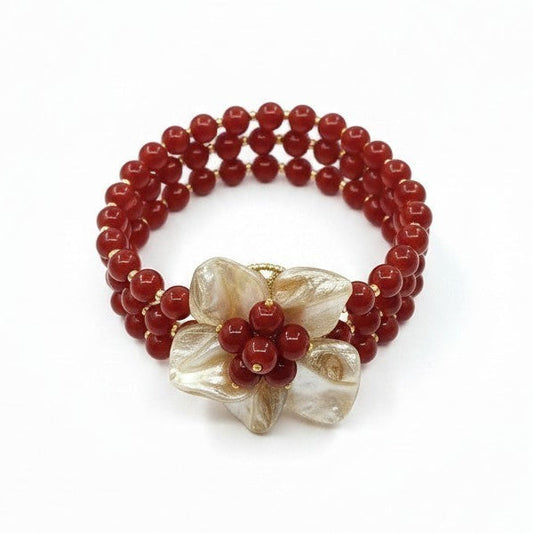 SET Collana Maxi Fiore con Rubino Sintetico e Conchiglia