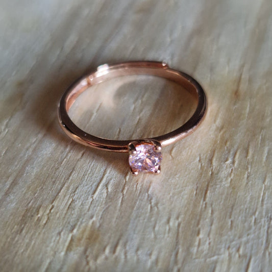 Anello Solitatio 4mm base ORO ROSA Produzione Propria, in ARGENTO S925