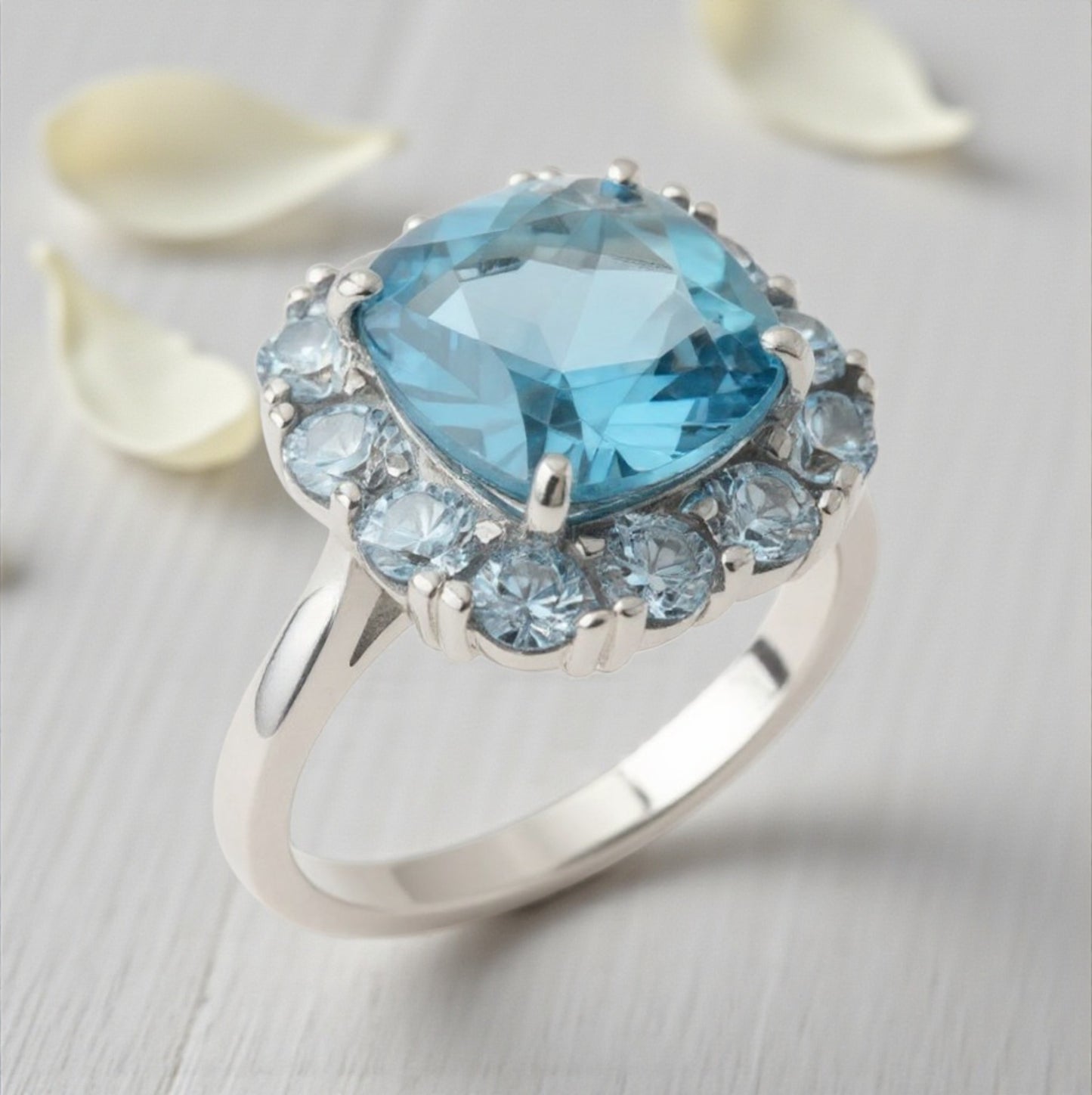 Anello Quadrato Brilliance Azzurro, Argento s925