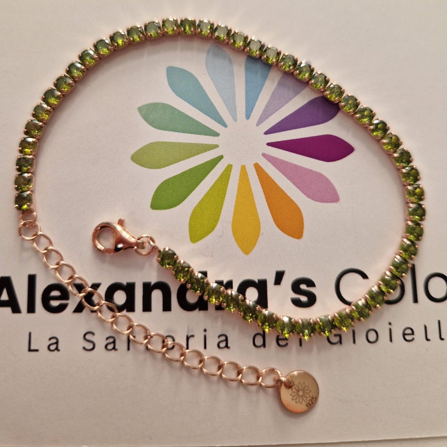 Bracciale Tennis Verde Oliva, in Argento S925