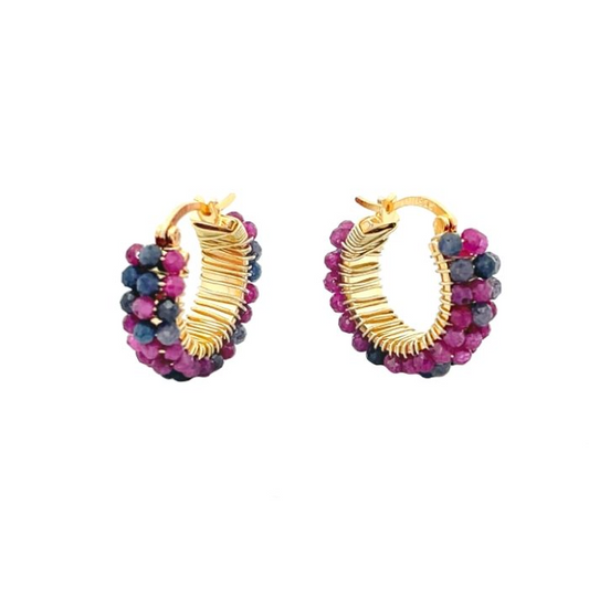 Medium Hoop Earrings with Real Stones