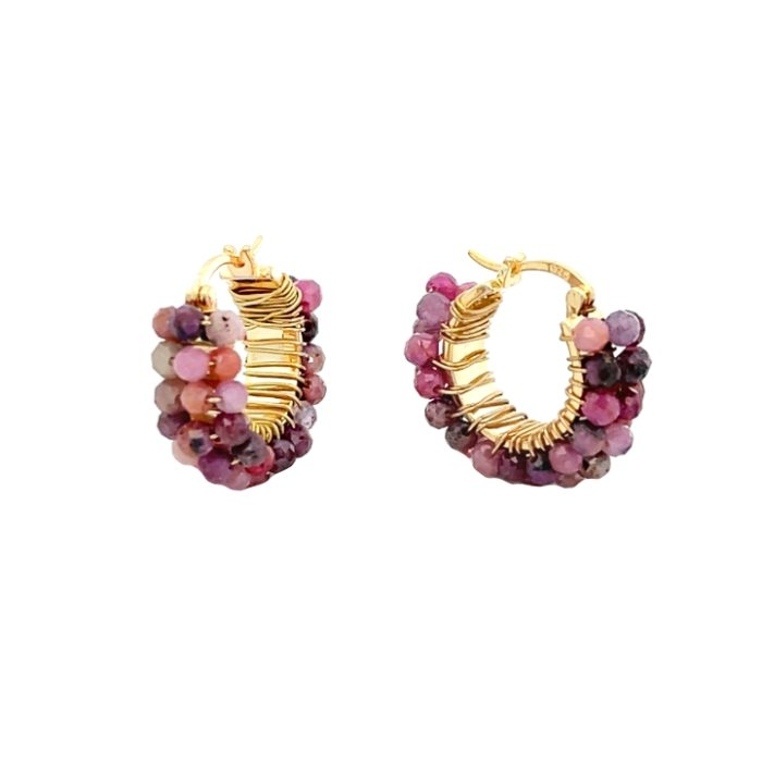 Medium Hoop Earrings with Real Stones