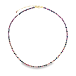 Collana Zaffiro Multicolor, un girocollo di zaffiri sfaccettati in tonalità di blu, rosa e fucsia, con chiusura dorata.