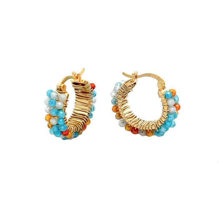 Medium Hoop Earrings with Real Stones