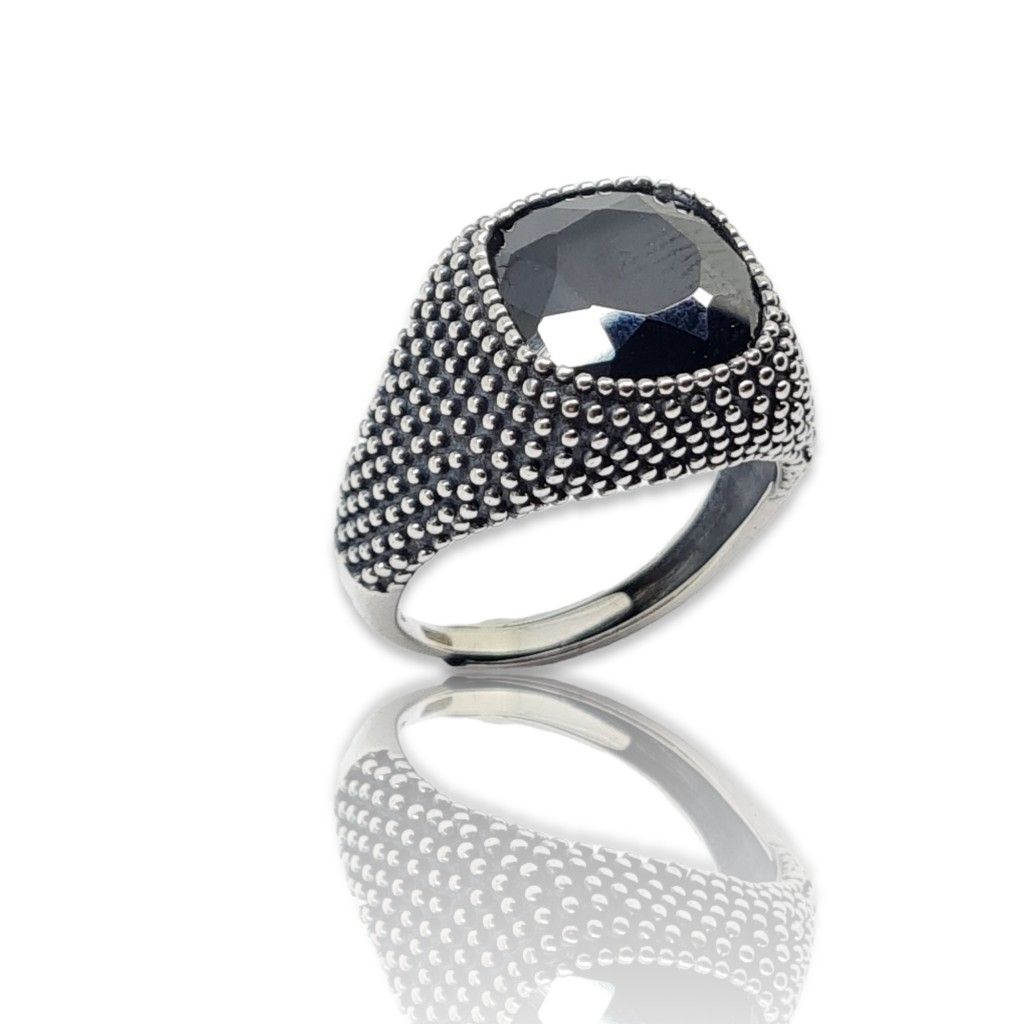 Men's Signet Ring with Black Square Stone, s925 Silver