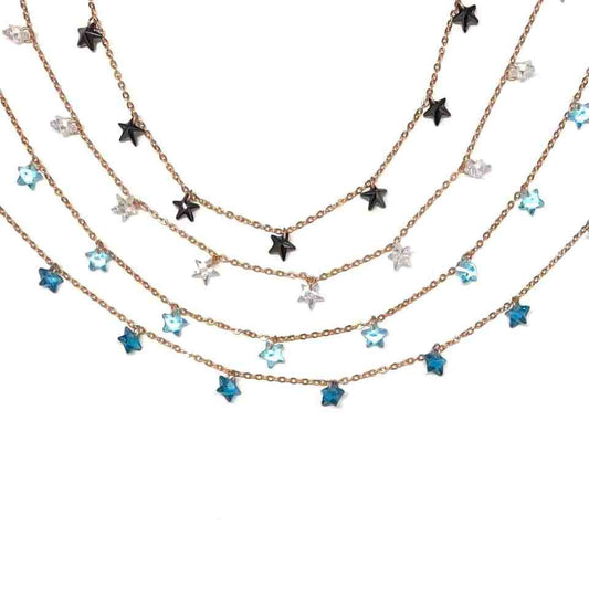 Collana con Stelline In Zircone Multiciondolo, Argento S925