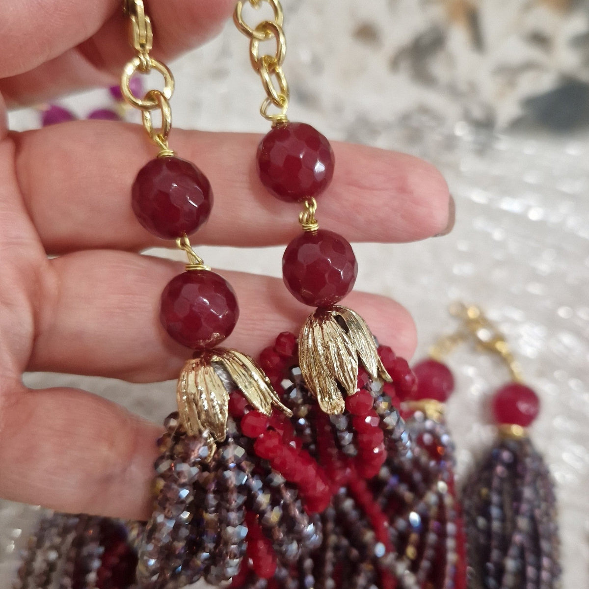 Collana Multifilo Torcion, Rosso e Blu Navy