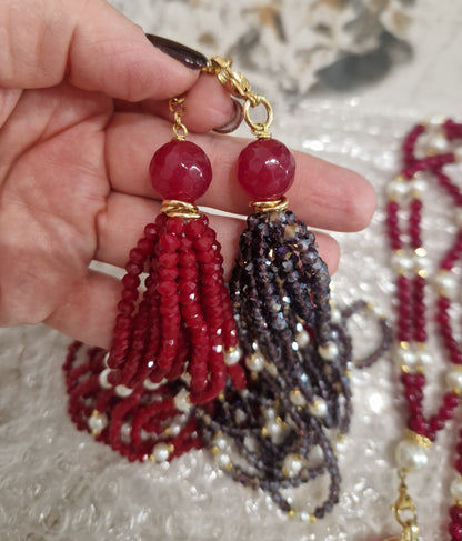 Collana Multifilo Torcion con NODO, Rosso, Blu Navy e Perle