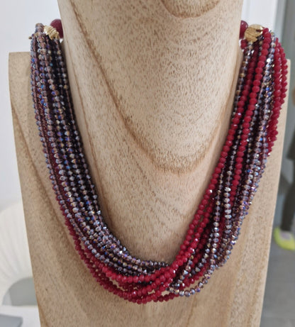 Collana Multifilo Torcion, Rosso e Blu Navy
