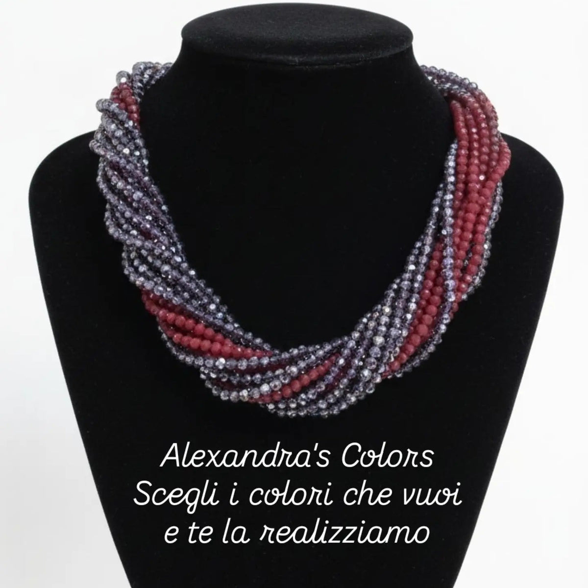 Collana Multifilo Torcion, Rosso e Blu Navy