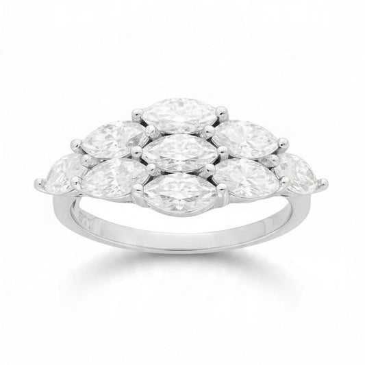 Anello Veretta Romboidale con MOISSANITE mm 3 x 6 Marquise, Argento s925