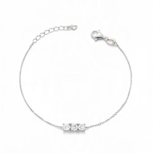 Bracciale Catena Diamantata con Trilogy MOISSANITE Bianco mm 4, in Argento S925