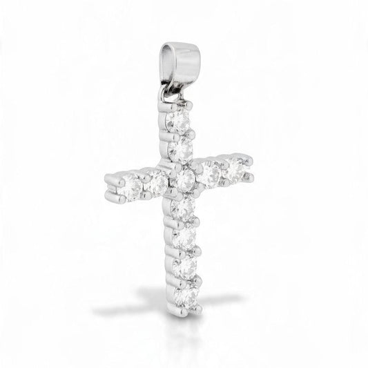 Ciondolo Croce con MOISSANITE mm 2.5 certificata, in Argento S925