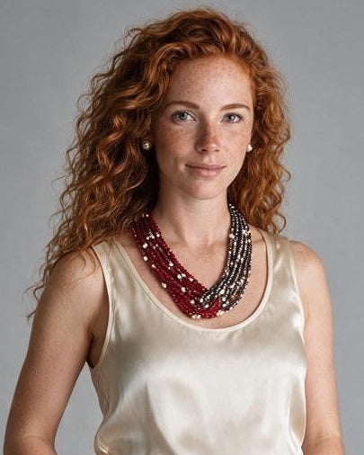 Collana Multifilo Torcion con NODO, Rosso, Blu Navy e Perle