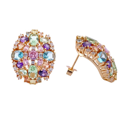 Orecchini Ovale Multicolor Brillante -  in Argento S925