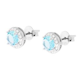 Orecchini Tondi con Zircone Acquamarina, Argento S925