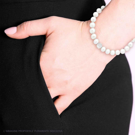 Bracciale Perla Bianca mm 8 con pallina di zirconi, in ARGENTO 925