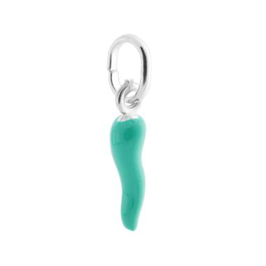 Ciondolo Corno Verde Acqua 18mm, in Argento 925