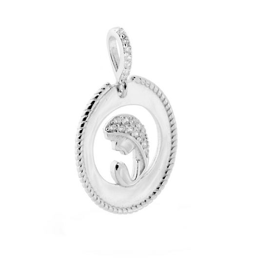 Ciondolo Medaglia Ovale con Madonna e Zirconi, in Argento S925